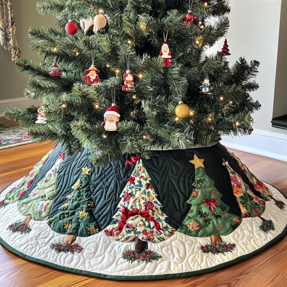 Winter Forest Magic Handcrafted Christmas Tree Skirt — Enchanted Woodland Holiday Skirt With Trees & Wildlife, Custom Personalization Available