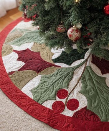Winterberry Delight Holiday Tree Skirt — Festive Berry & Winter Motif Christmas Skirt, Handmade, Custom Options Available