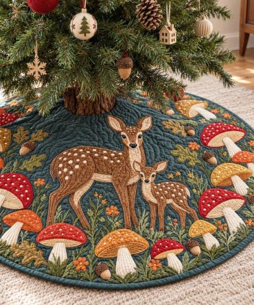 Woodland Doe Premium Christmas Tree Skirt — Elegant Deer Silhouette Base Cover, Soft Fabric, Custom Sizes For Rustic Homes