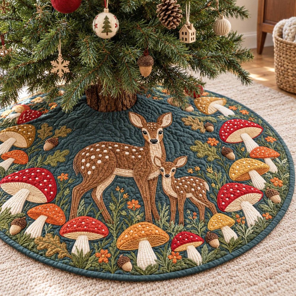 Woodland Doe Premium Christmas Tree Skirt — Elegant Deer Silhouette Base Cover, Soft Fabric, Custom Sizes For Rustic Homes