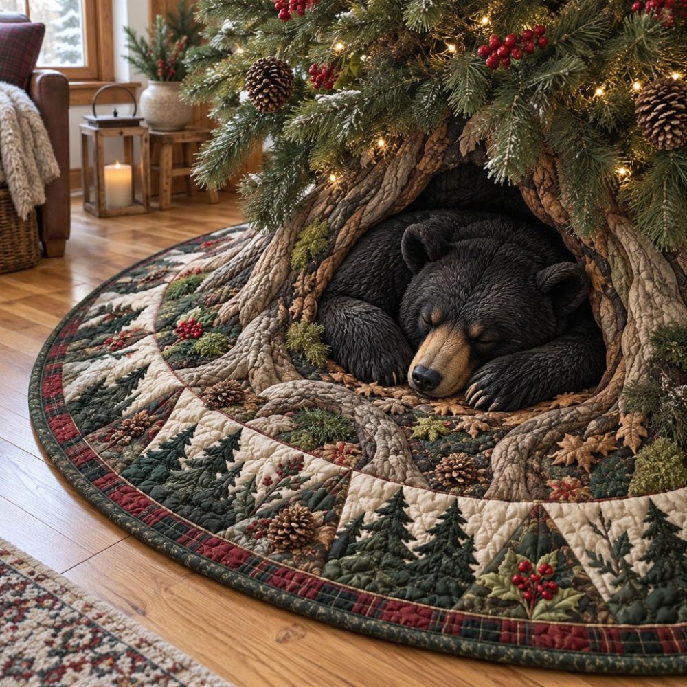 Luxury Woodland Dream Tree Skirt - Handcrafted Rustic Holiday Tree Mat With Animal Motifs, Custom Fit, Made-To-Order
