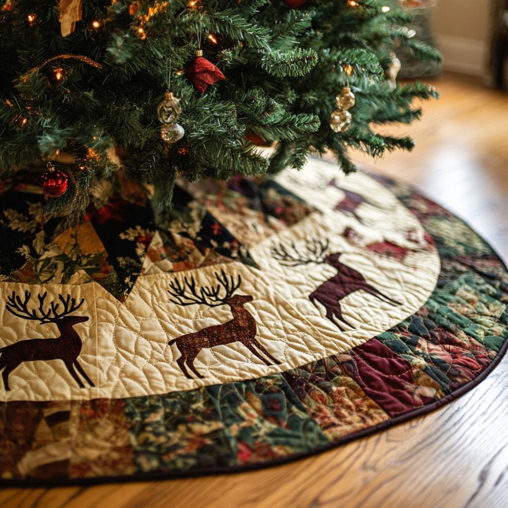Premium Woodland Elegance Holiday Tree Skirt — Bespoke Christmas Tree Skirt, Luxurious Fabric And Custom Sizing Available
