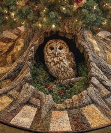 Woodland Guardian Holiday Tree Skirt — Handcrafted Forest Animal Christmas Skirt, Rustic Nature-Inspired Seasonal Decor