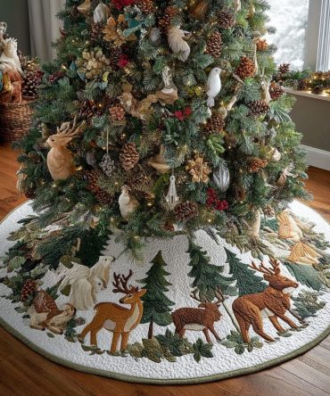 Custom Handmade Woodland Haven Holiday Tree Skirt — Rustic Christmas Tree Skirt, Soft Felt, Made-To-Order Gift