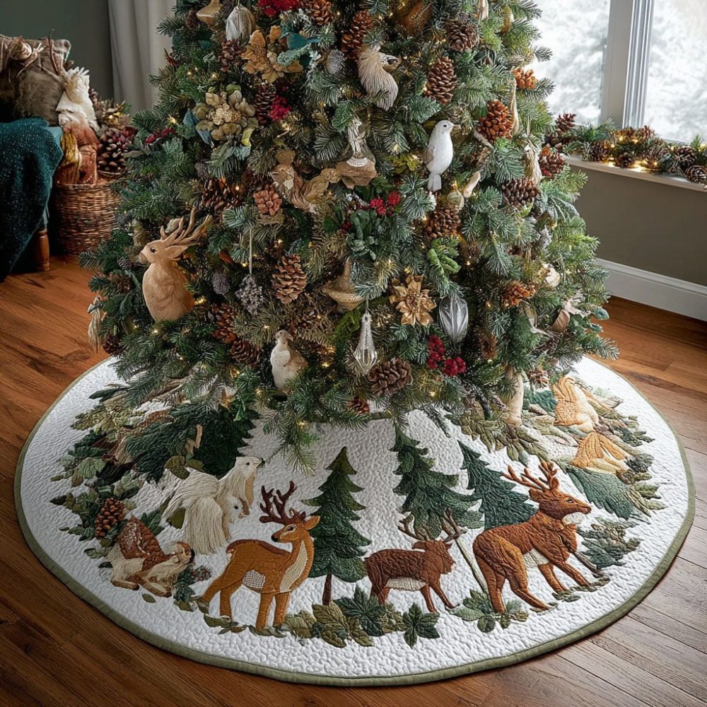 Custom Handmade Woodland Haven Holiday Tree Skirt — Rustic Christmas Tree Skirt, Soft Felt, Made-To-Order Gift