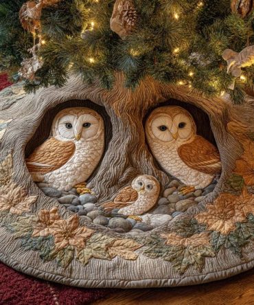 Whimsical Owl Hollow Tree Skirt - Custom Handmade Christmas Tree Skirt, Charming Woodland Holiday Decor, Made To Order