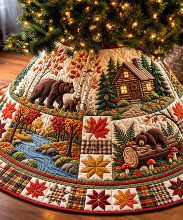 Woodland Forest Christmas Tree Skirt - Custom Made Rustic Holiday Decor With Pine, Fern & Earth Tone Patchwork