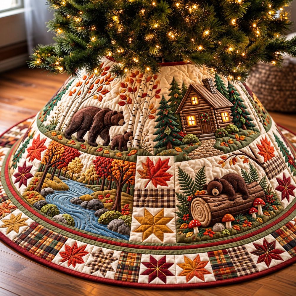 Woodland Forest Christmas Tree Skirt - Custom Made Rustic Holiday Decor With Pine, Fern & Earth Tone Patchwork