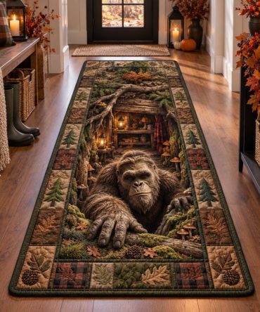 Rustic Woodland Bigfoot Runner Carpet For Hallways And Stairs — Durable Sasquatch-Themed Cabin & Lodge Entryway Accent