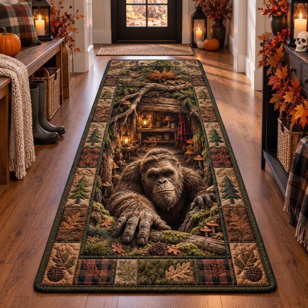 Rustic Woodland Bigfoot Runner Carpet For Hallways And Stairs — Durable Sasquatch-Themed Cabin & Lodge Entryway Accent