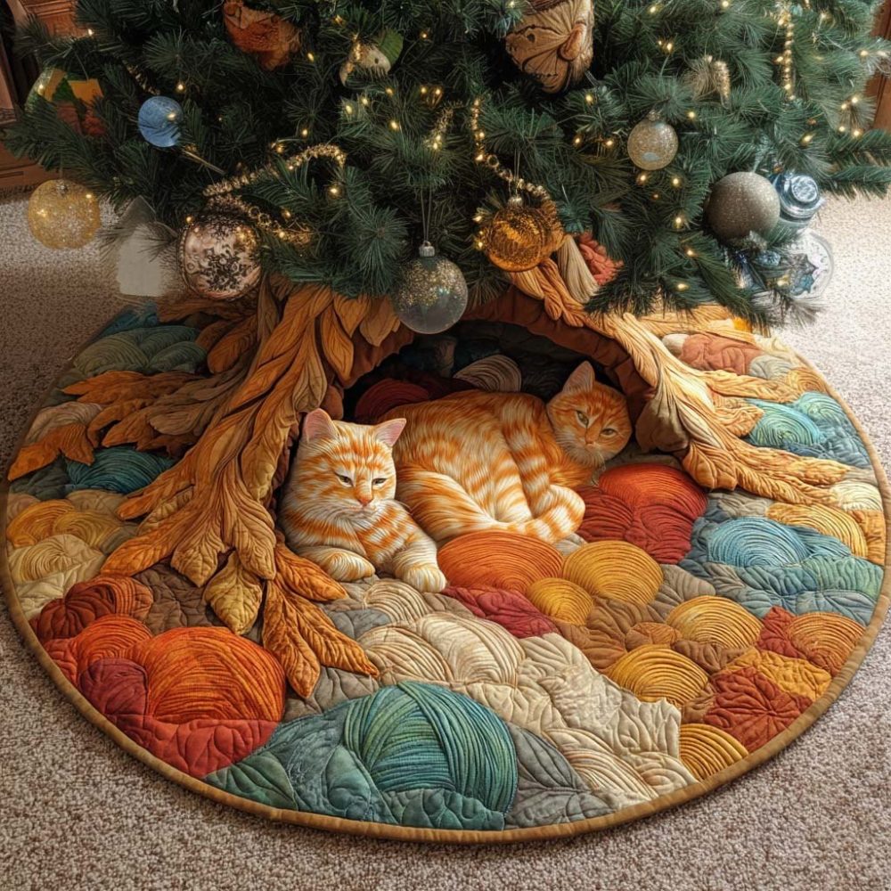 Knitter'S Yarn Duo Christmas Tree Skirt — Handmade Cozy Yarn Ball Design, Custom Holiday Tree Skirt For Crafters