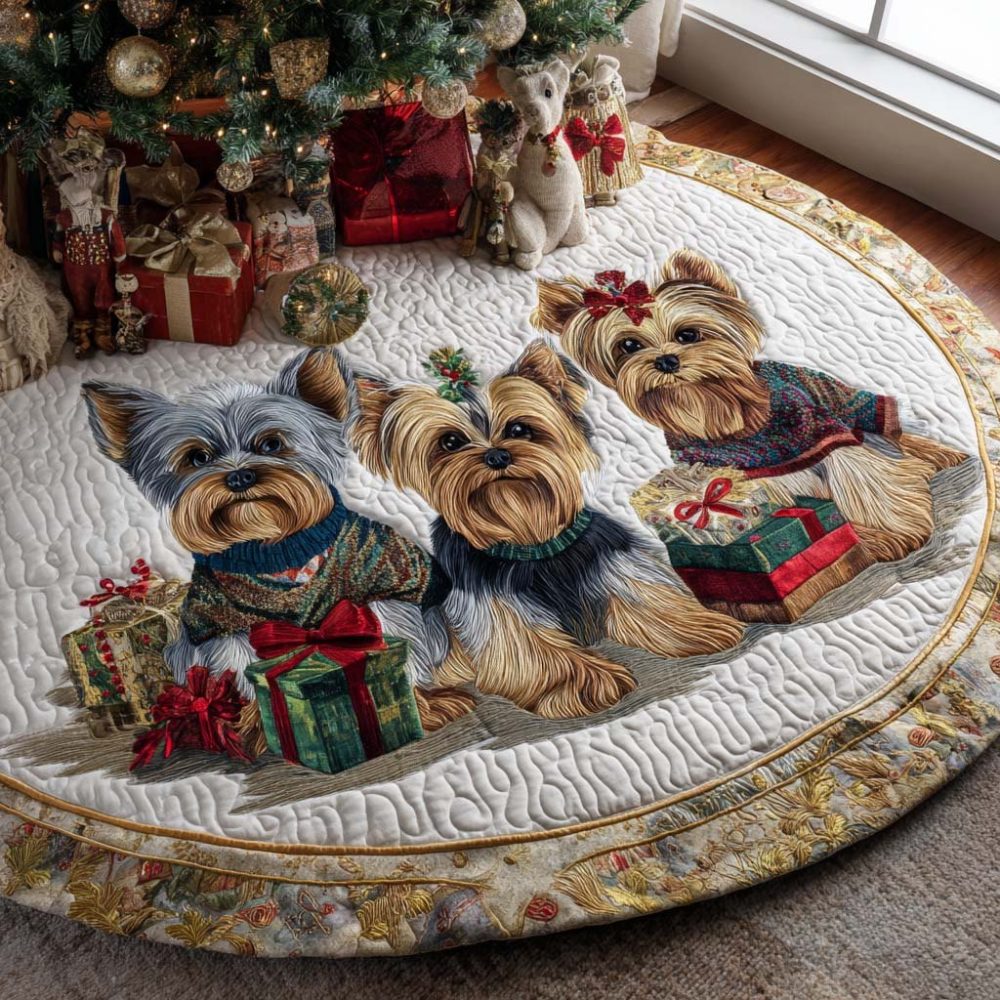 Classic Yorkie Christmas Tree Skirt — Made-To-Order Customizable Holiday Tree Base Cover For Traditional Seasonal Decor