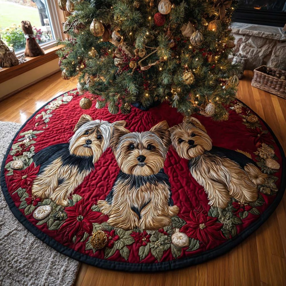 Yorkie Magic Festive Tree Skirt — Made-To-Order Custom Christmas Base Cover With Enchanting Holiday Details And Premium Fabric