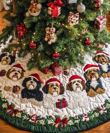 Yorkshire Christmas Charm Designer Tree Skirt — Made-To-Order Christmas Tree Base Cover With Elegant Seasonal Accents