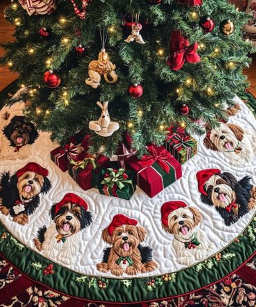 Yorkshire Holiday Spirit Designer Tree Skirt — Handcrafted Seasonal Base, Custom Embroidery Option, Luxe Faux-Fur & Velvet Holiday Décor