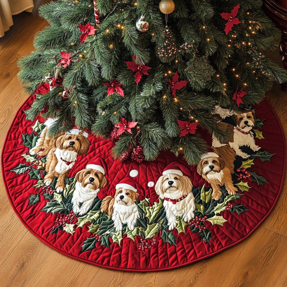 Yorkshire Xmas Joy Luxury Tree Skirt — Handmade Festive Base Mat, Custom Sizing, Plush Faux-Fur Holiday Accent For Living Rooms