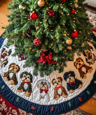 Yorkshire'S Cheer Handmade Holiday Tree Skirt — Festive Trimmed Skirt, Custom Made To Order With Cozy Faux-Fur Base For Seasonal Styling