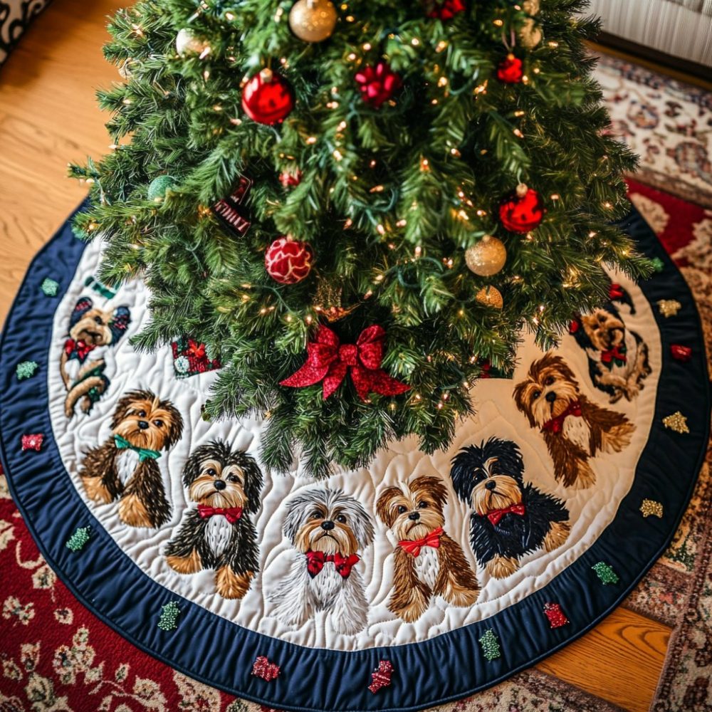 Yorkshire'S Cheer Handmade Holiday Tree Skirt — Festive Trimmed Skirt, Custom Made To Order With Cozy Faux-Fur Base For Seasonal Styling