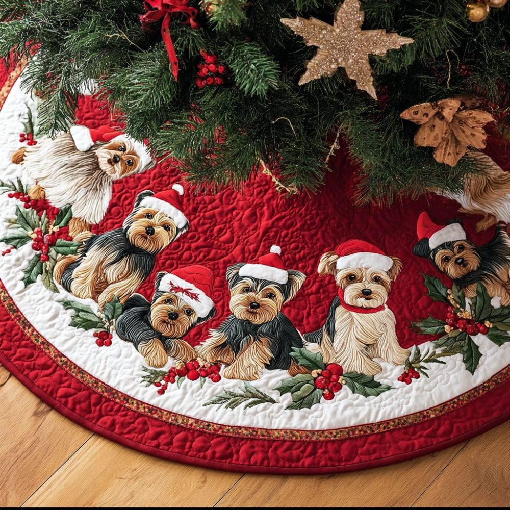 Yorkshire'S Glow Embellished Christmas Tree Skirt — Custom Holiday Skirt, Handcrafted Sparkle Edge With Faux-Fur Base For Festive Display