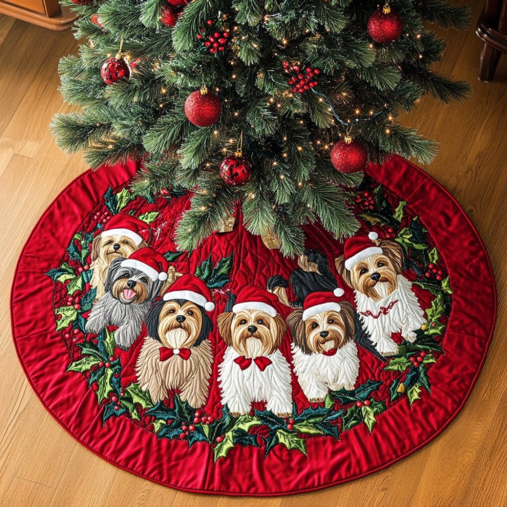 Yorkshires Wonder Quilted Tree Skirt — Made-To-Order Yorkshire Motif Holiday Base With Quilted Texture & Heirloom Quality
