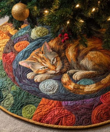 Cozy Yule Nap Haven Christmas Tree Skirt — Custom Plush Tree Skirt, Handmade Holiday Base Cover For Elegant Seasonal Decor