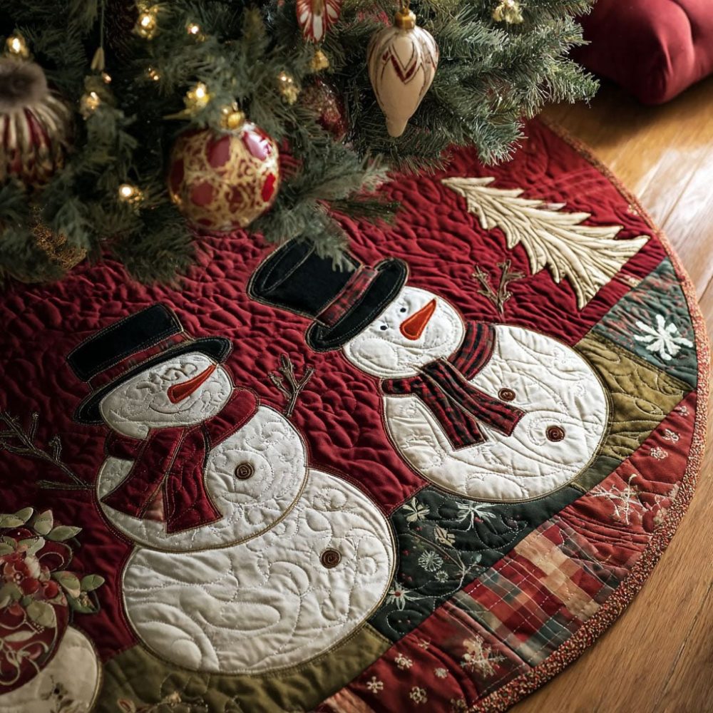 Yuletide Blessings Premium Tree Skirt — Custom Holiday Tree Skirt, Luxe Embroidered Handmade Base Cover For Festive Settings
