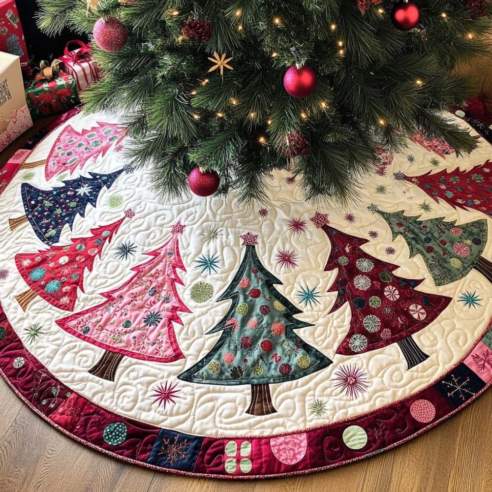 Yuletide Charm Holiday Tree Skirt — Handmade Festive Base With Charming Motifs, Custom Size & Embellishment Options