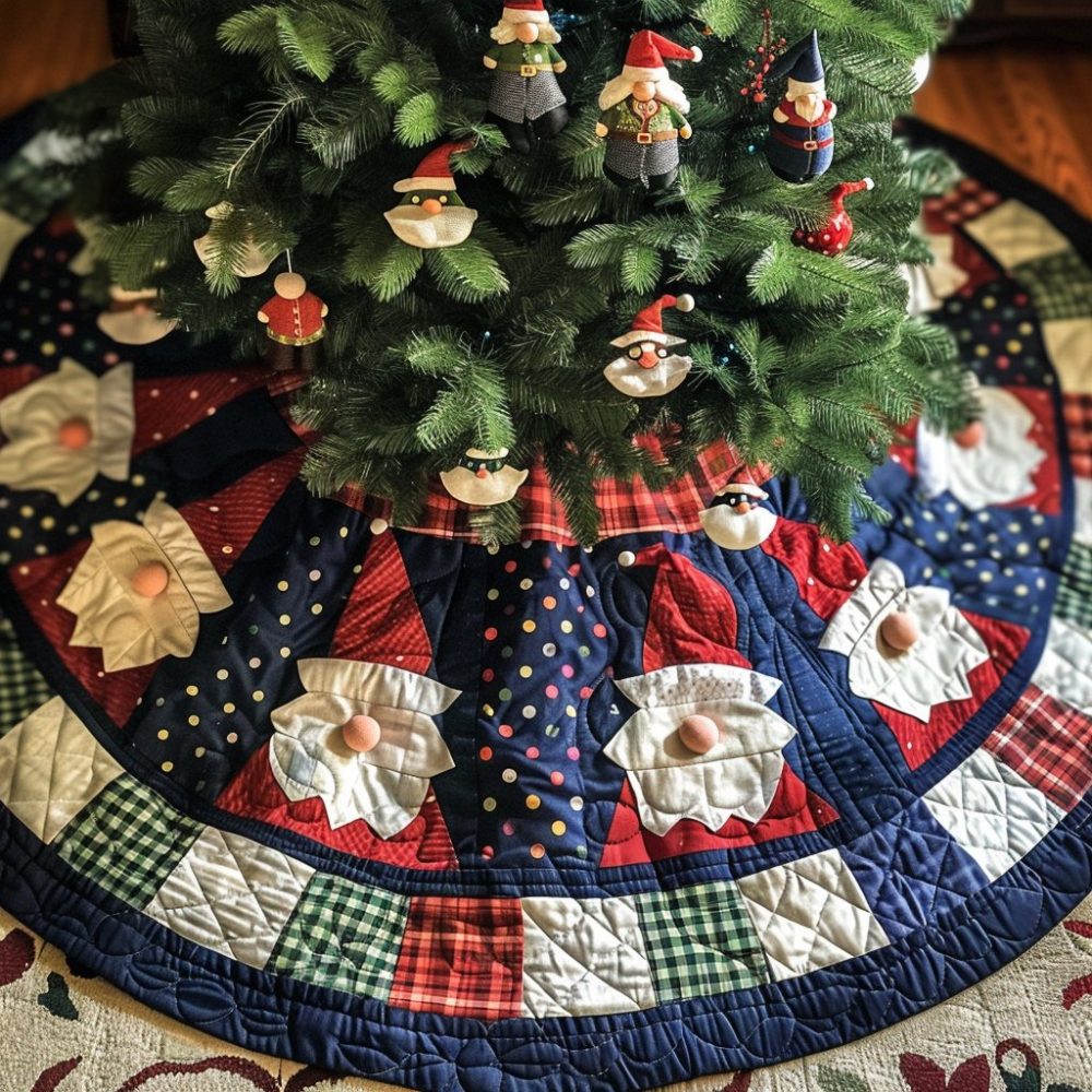 Custom Yuletide Gnome Joy Tree Skirt — Handcrafted Holiday Base With Playful Gnome Motif, Durable Fabric & Custom Sizing