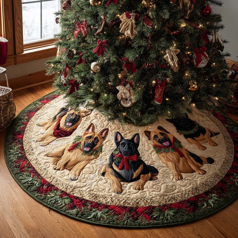 Yuletide Shepherd Story Tree Skirt — Artisan-Crafted Nativity-Inspired Design, Custom Handmade For Holiday Scenes