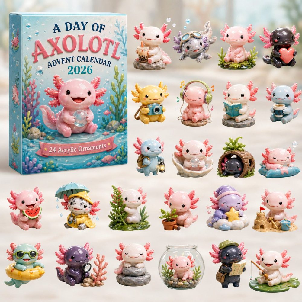 2026 Axolotl Day Countdown - 24-Day Sea Creature Advent Calendar With Colorful Acrylic Charms, Cute Aquatic Gifts For Kids & Collectors