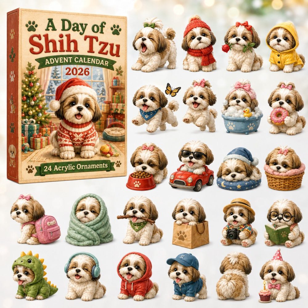 Shih Tzu Daily Charm Advent Calendar 2026 — 24-Day Cute Dog Acrylic Ornaments, Pet Lover Holiday Gift