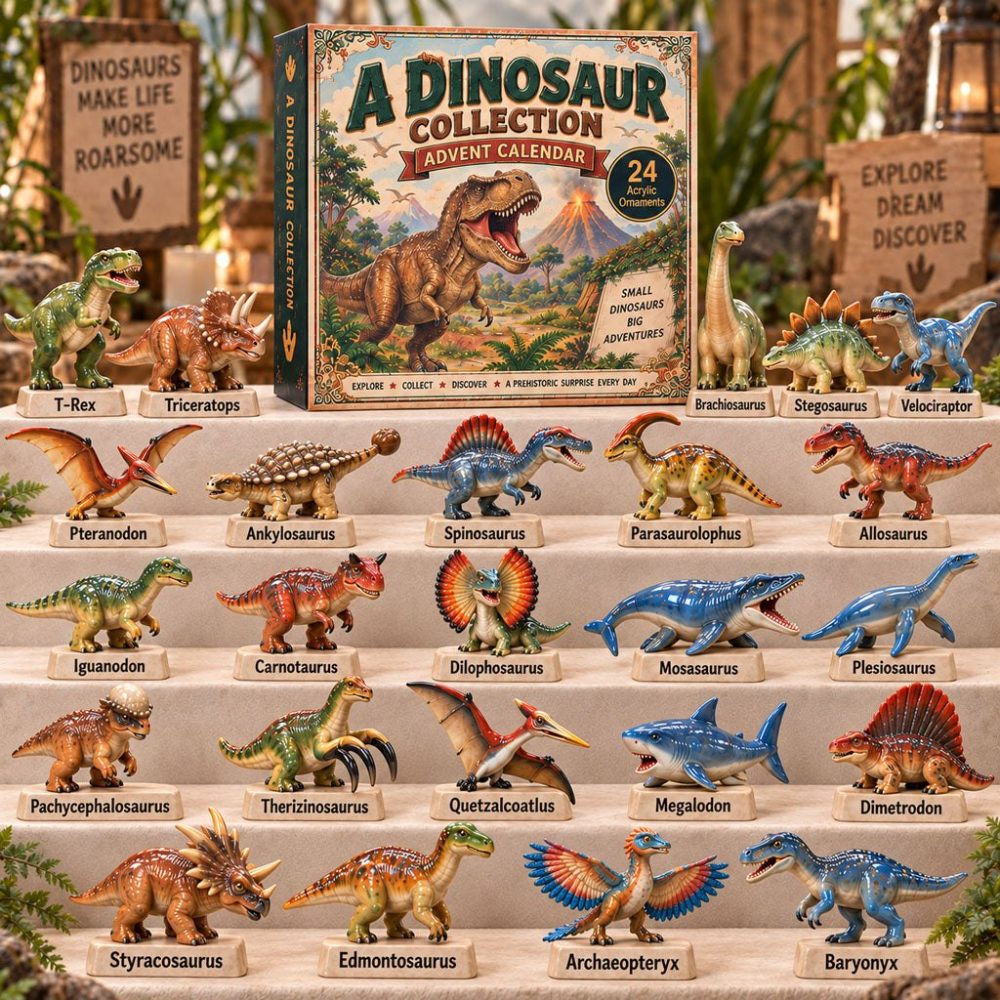 2026 A Dinosaur Collection Advent — 24 Classic Acrylic Dino Charms, Timeless Holiday Countdown Gift For Kids, Teens & Collectors