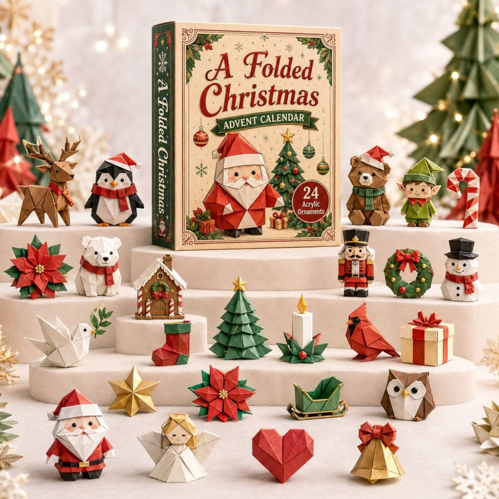 Hand-Folded Christmas Charm Advent - 24 Acrylic Charms Holiday Countdown Calendar, Decorative Gift 2026