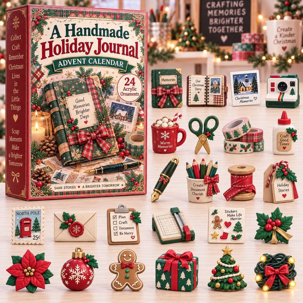 Handcrafted Holiday Journal Advent Calendar 2026 - 24-Day Acrylic Charm Countdown, Gift For Crafters & Memory Keepers, Limited Edition