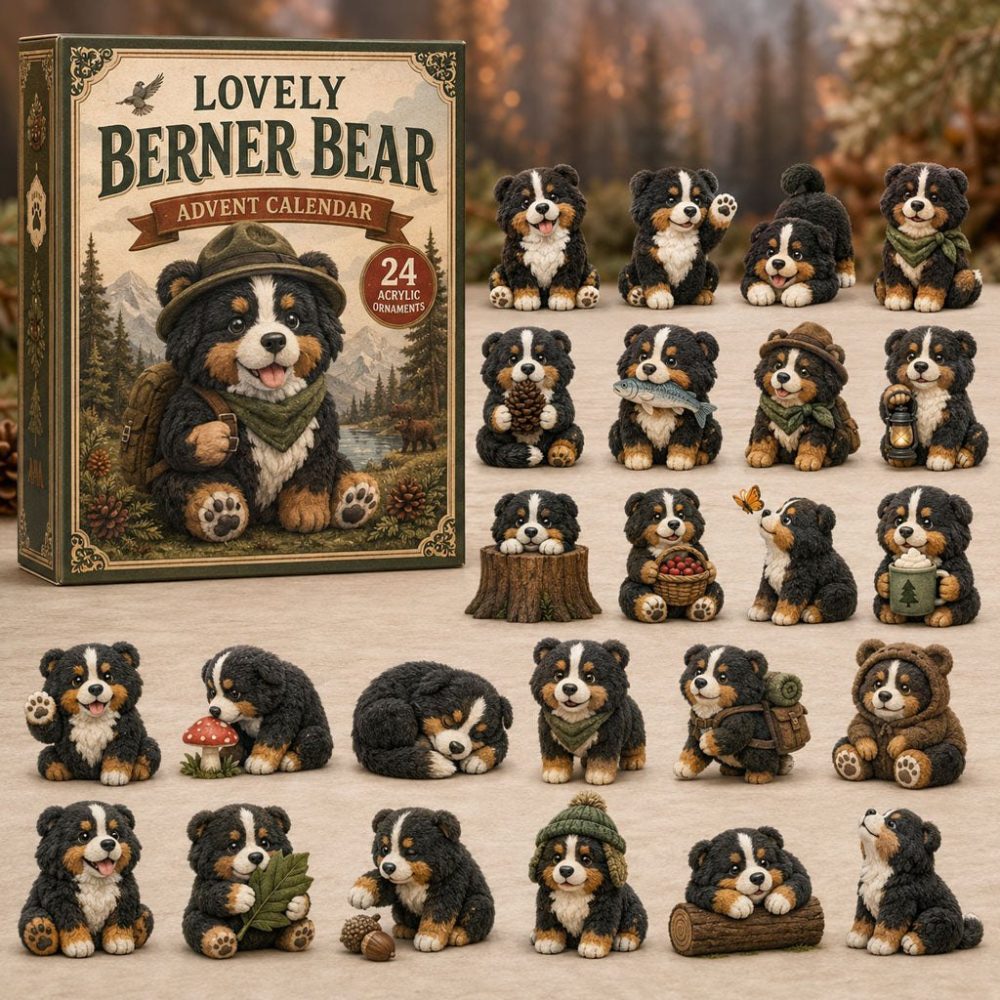 Berner Bear 2026 Advent Calendar — 24-Day Bernese Mountain Dog Bear Charm Countdown, Cozy Holiday Gift