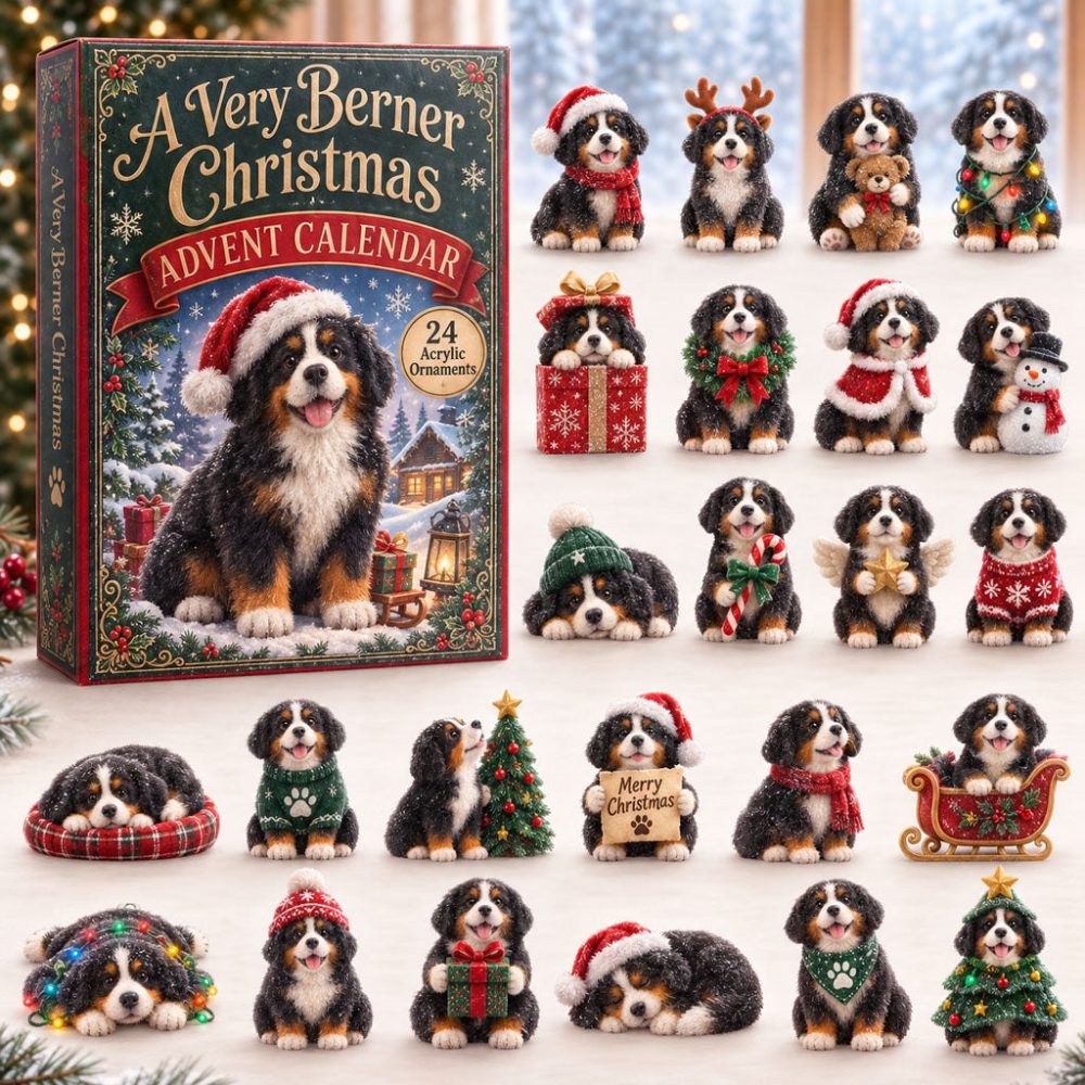 2026 A Very Berner Christmas Countdown — 24-Day Acrylic Charm Advent Calendar With Bernese Mountain Dog Holiday Designs, Gift-Ready