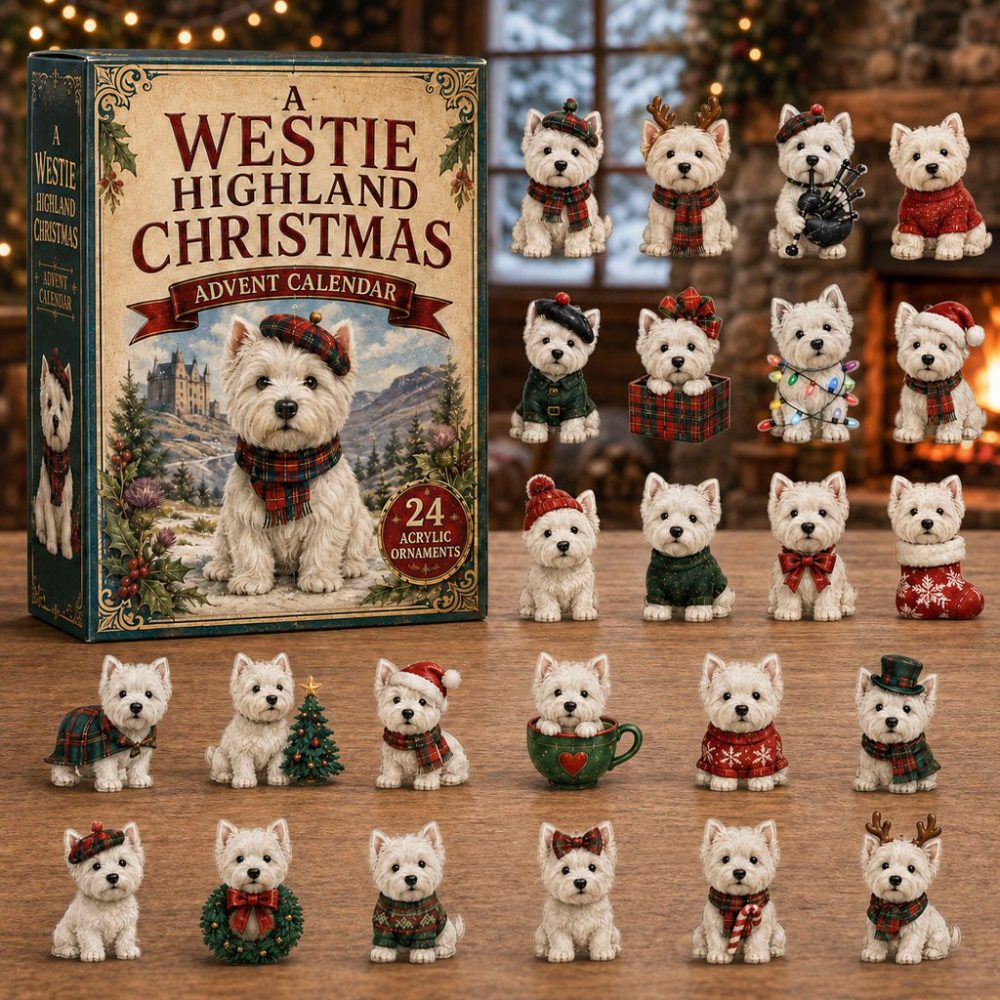 Westie Highland Christmas 2026 Advent — 24-Day Countdown With Acrylic Charms, Highland-Themed Westie Holiday Gift & Keepsake