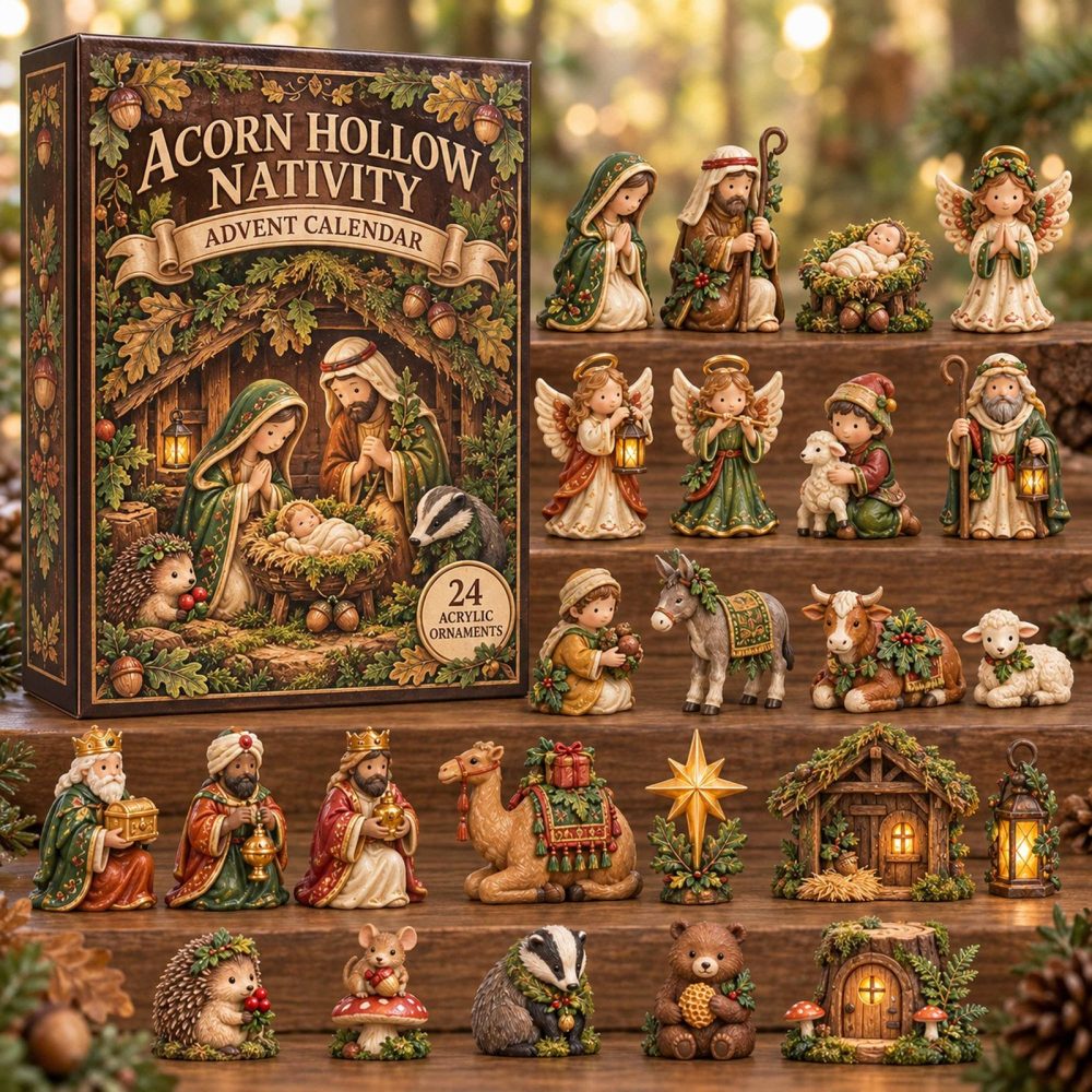 Acorn Hollow Nativity Advent Calendar 2026 – 24-Day Woodland Countdown With Acrylic Charms, Charming Holiday Decor