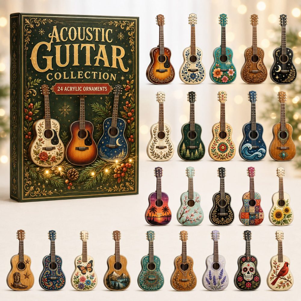 Acoustic Guitar Advent Calendar 2026 — 24-Day Musician Countdown With Acrylic Guitar Charms, Gift For Players