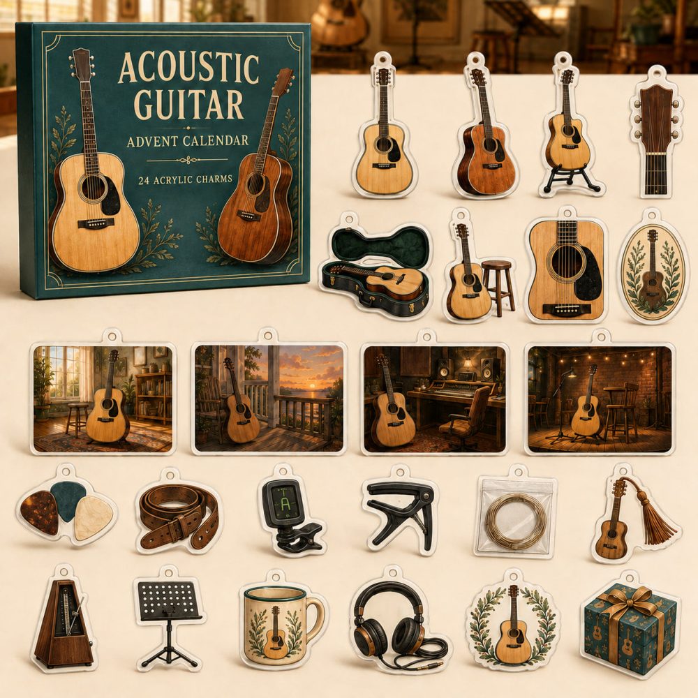 Acoustic Guitar Holiday Advent Pack — 24 Guitar-Themed Acrylic Charms, Music Lover Gift Set & Stocking Stuffers For Guitarists