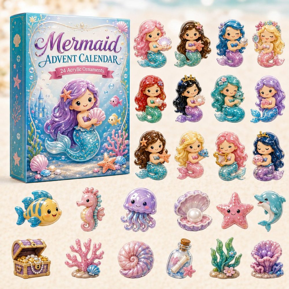Adorable Mermaid 24-Day Countdown Calendar — Sparkling Acrylic Mermaid Charms, Undersea Holiday Decor & Cute Gift 2026