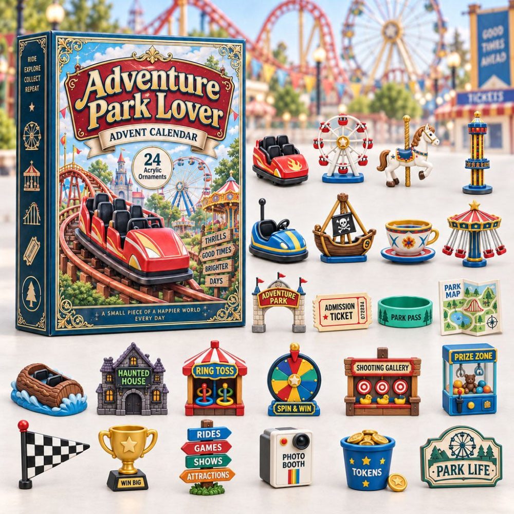 Collector’S Adventure Park 24-Day Countdown Calendar 2026 — Acrylic Theme Park Charms, Perfect Holiday Gift