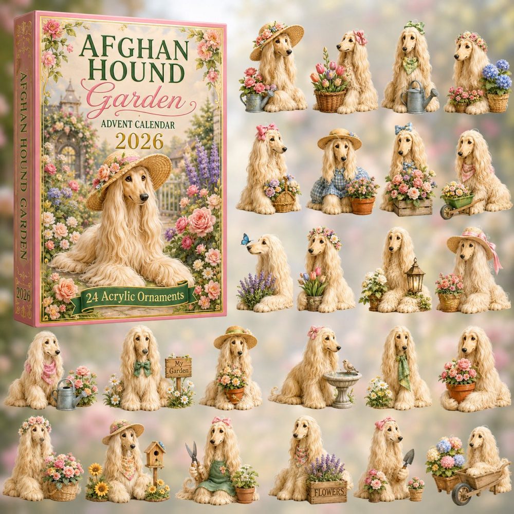 2026 Afghan Hound Garden Countdown Calendar — 24-Day Acrylic Charm Set With Floral & Dog-Themed Keepsakes For Holiday Gifting