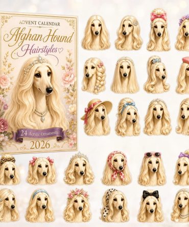 2026 Afghan Hound Hairstyles Holiday Countdown — 24-Day Acrylic Charm Advent Set Celebrating Elegant Afghan Dog Looks, Perfect Gift