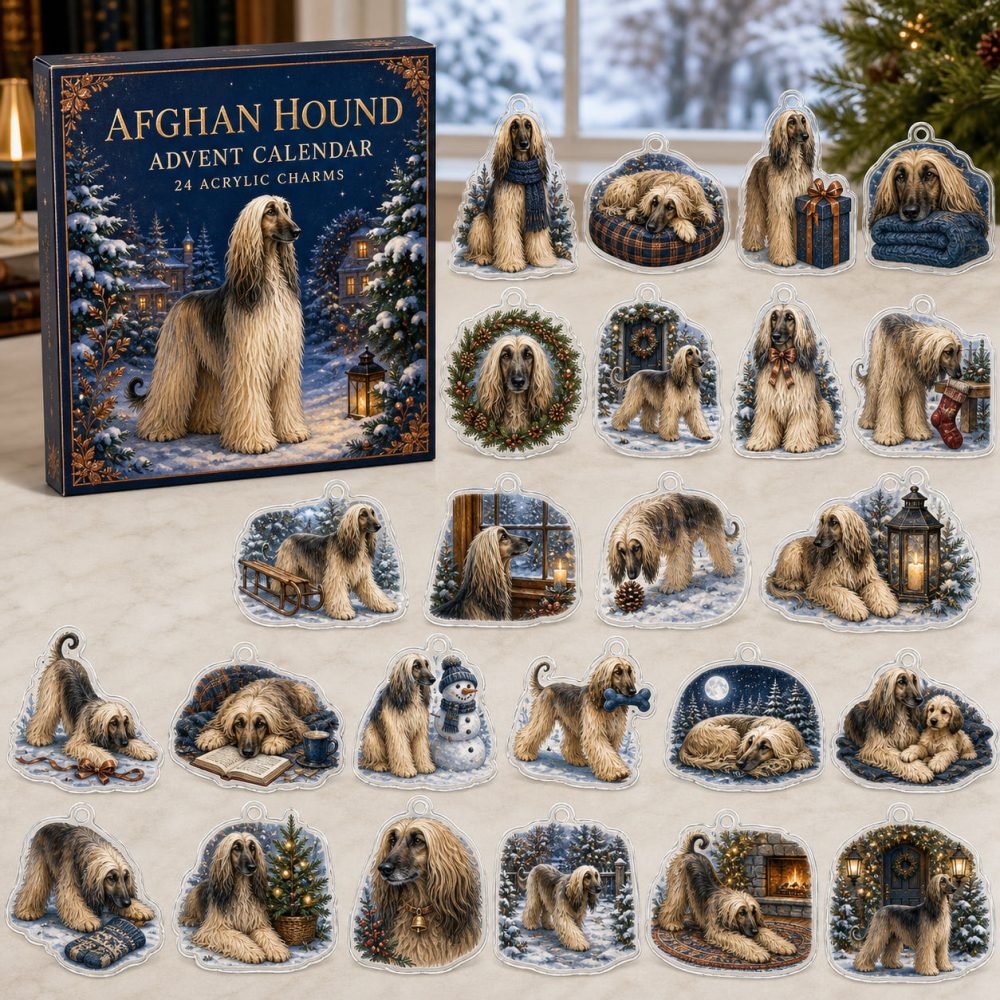 Afghan Hound Holiday Advent Calendar With 24 Acrylic Charms — Elegant Dog Lover Gift & Collectible Winter Charm Collection