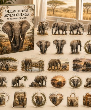 African Elephant Safari Countdown — 24 Bold Acrylic Elephant Charms, Daily Reveal Advent Gift Celebrating Majestic Wildlife 2026