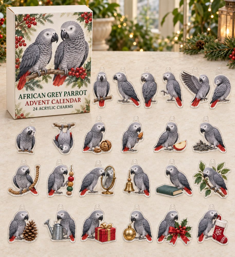 Intelligent African Grey Parrot Advent Calendar - 24 Detailed Acrylic Charms, Reusable Holiday Gift For Parrot Enthusiasts
