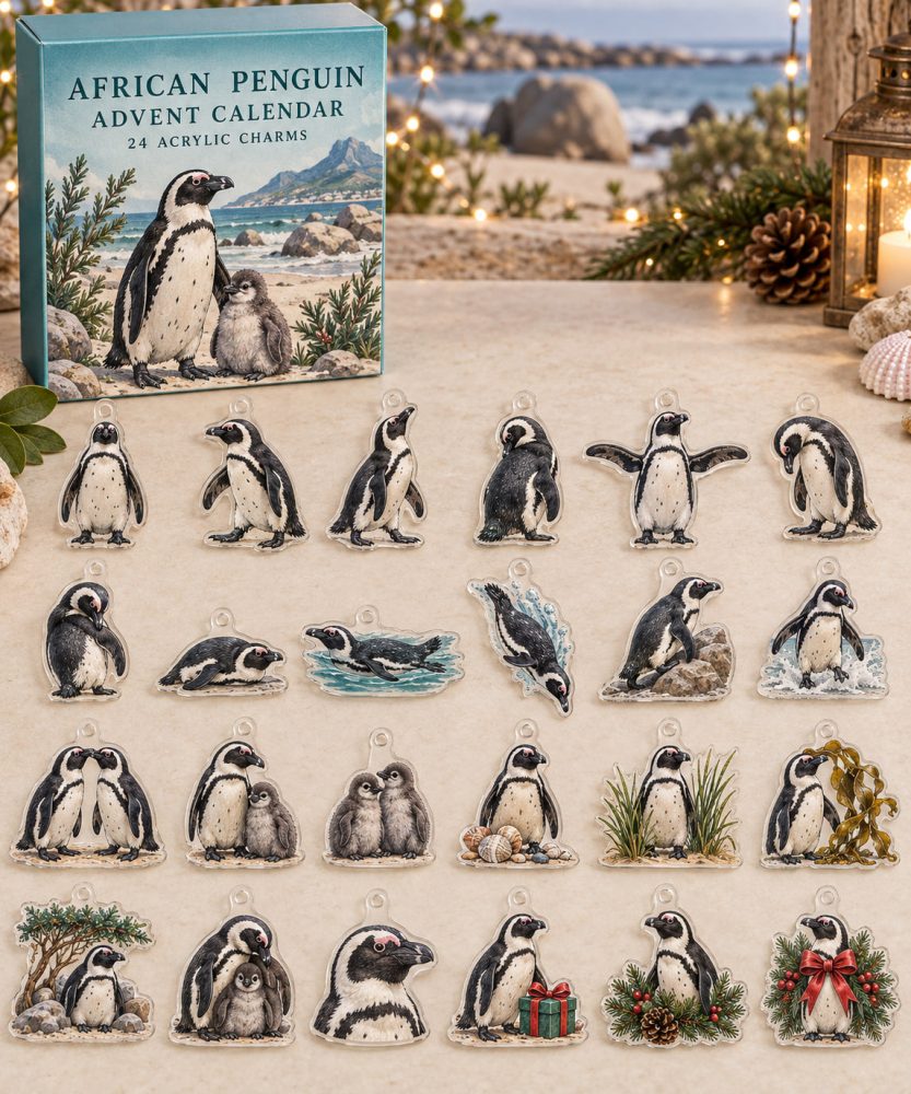 African Penguin Advent Calendar - 24 Acrylic Charm Surprises, Cute Coastal Bird Countdown Gift For Penguin Enthusiasts