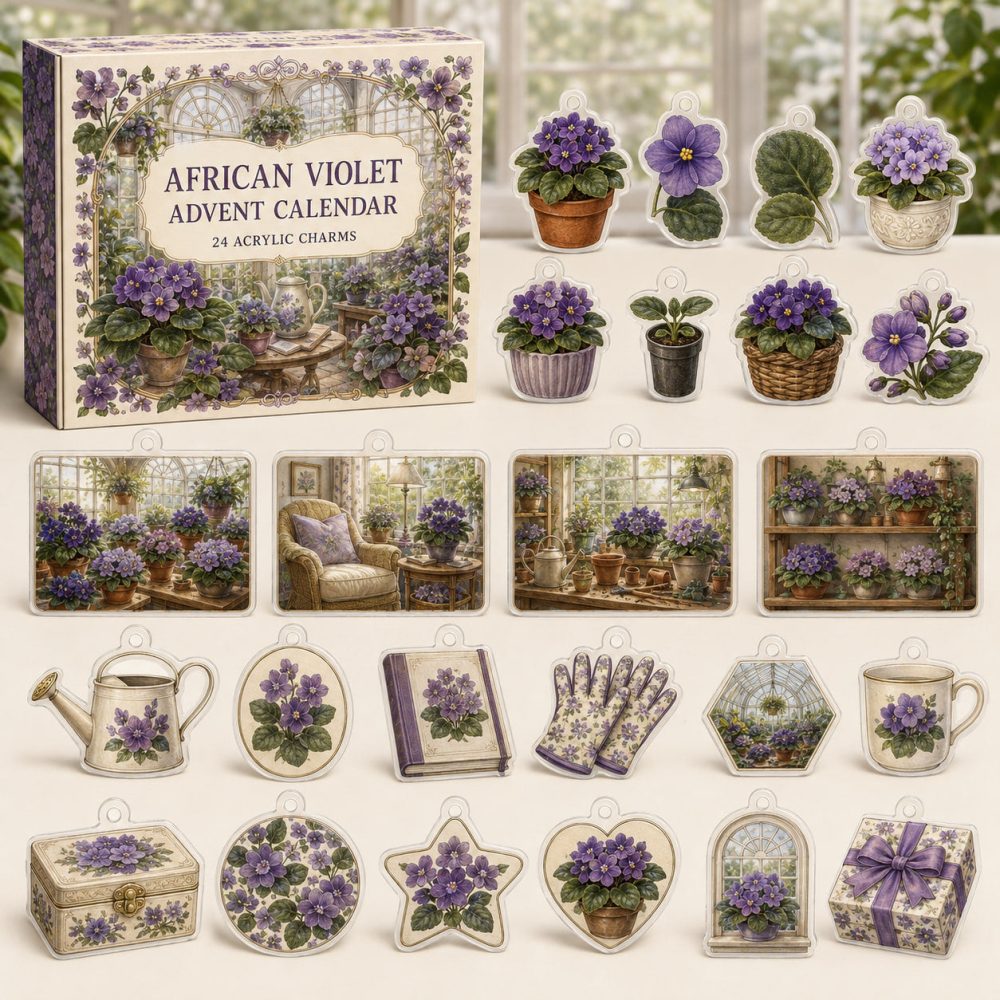 African Violet 24-Day Acrylic Charm Holiday Countdown - Plant Lover Gift, Mini Charms & Home Decor