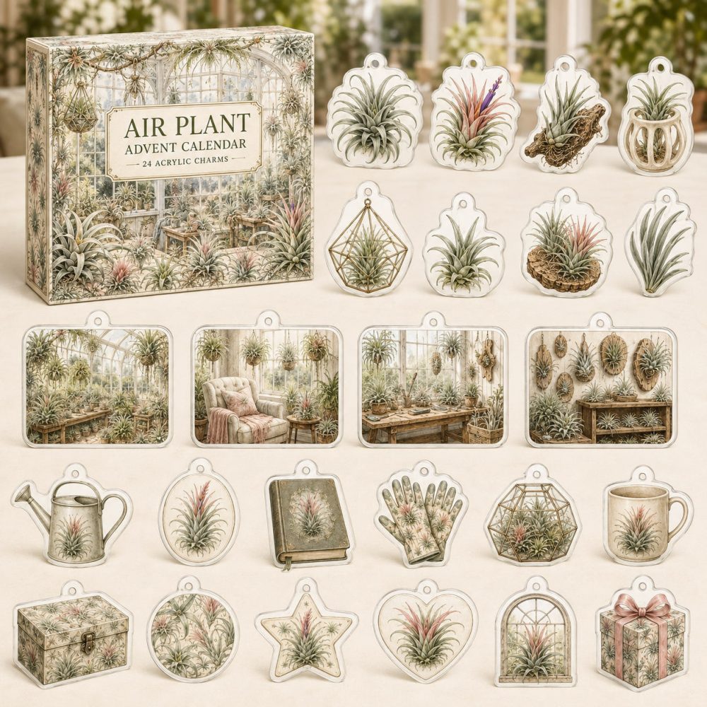 Air Plant 24-Day Charm Countdown — Acrylic Tillandsia Charms Set For Plant Lovers, Stylish Botanical Advent Gift